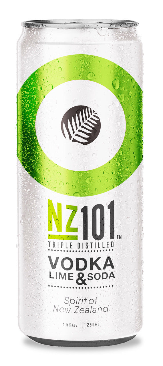 NZ101 Vodka, Lime & Soda Cans RTD 250ml 4.5% ALC/VOL.