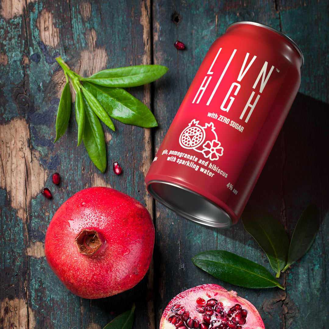 LIVN HIGH Range - Gin, Pomegranate & Hibiscus with Sparkling water 330ml Cans x 10pack